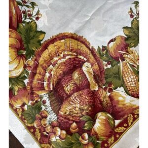Vtg Thanksgiving Tablecloth 56"X115"Harvest‎ Turkey Pumpkins Fall - Stunning!